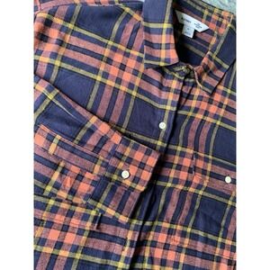 Women's M The Boyfriend Shirt Old‎ Navy Orange Blue Fall Button Down Long Sleeve